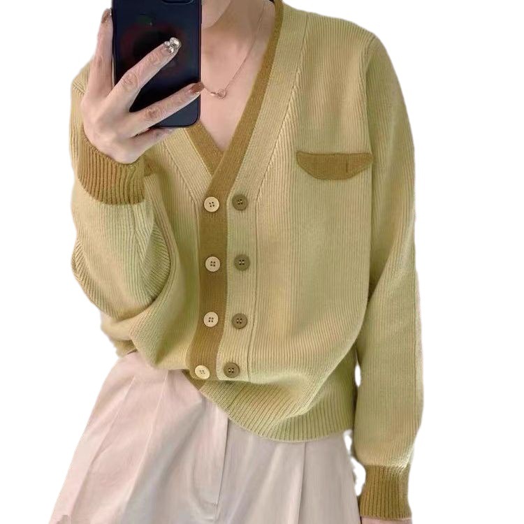 (2개) 2024 신작 한국 스타일 루즈한 컬러 블록 스웨터, 세련된 더블 브레스티드 가디건, 캐주얼하고 부드러운 밀랍 스웨터 재킷