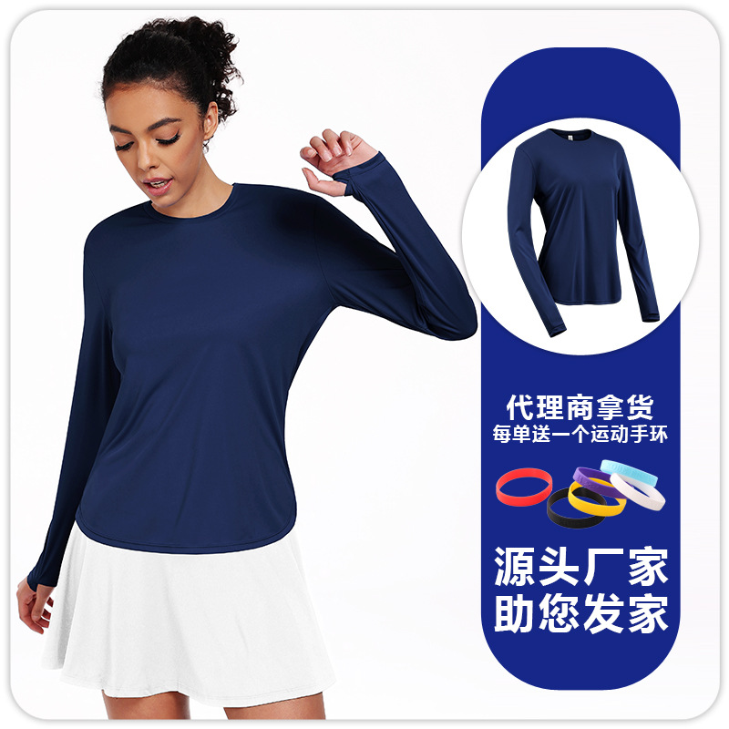 Camiseta de mangas largas protectoras solares de mujer otoño y invierno secado rápido chaqueta deportiva transpirable correr al aire libre acondicionamiento físico con agujeros de dedos ropa de yoga