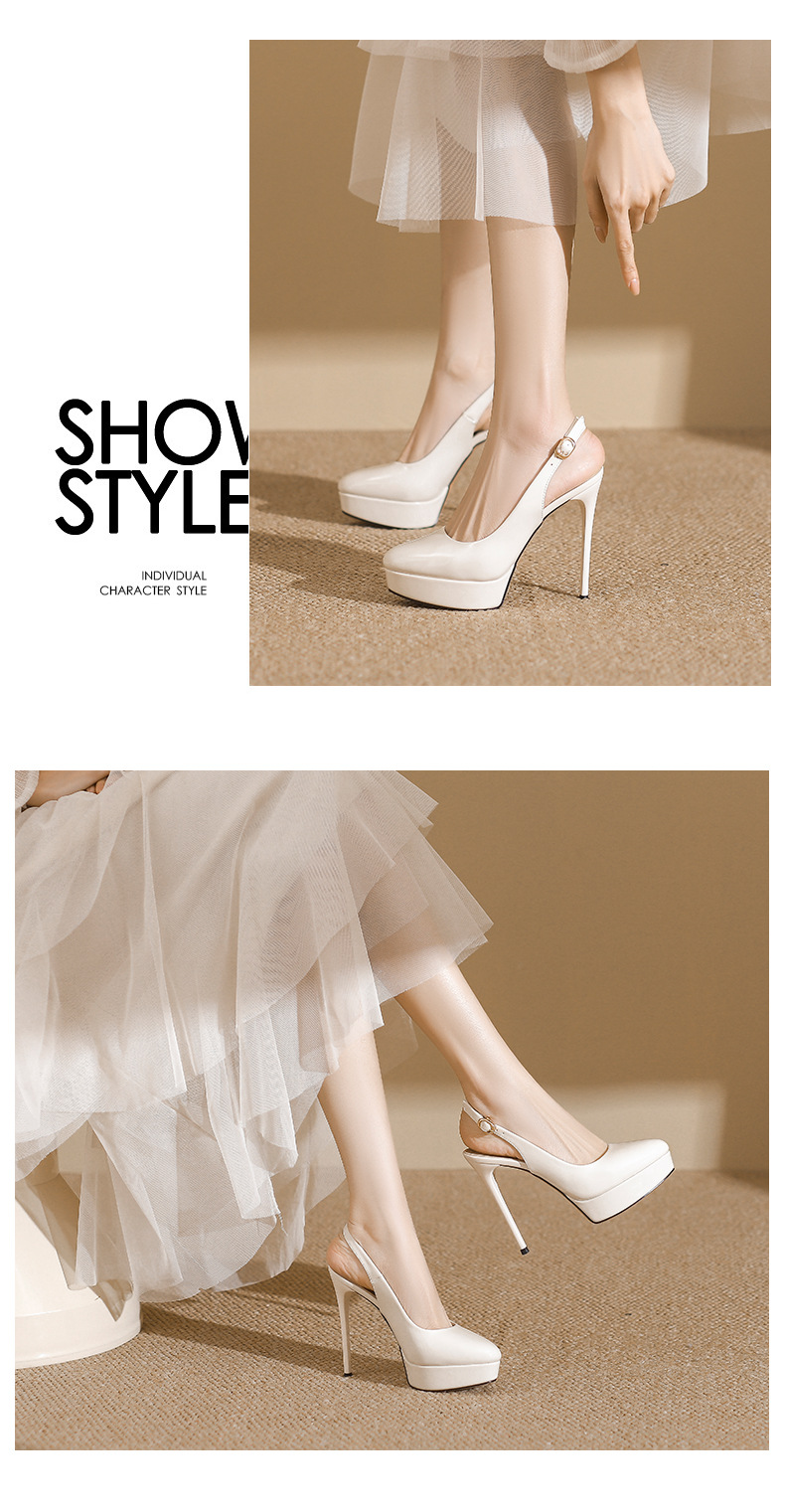 Giày cao gót nữ mũi nhọn gót 12 cm, thiết kế hở gót bít mũi, phong cách catwalk — Màu nude-12cm chi tiết 5