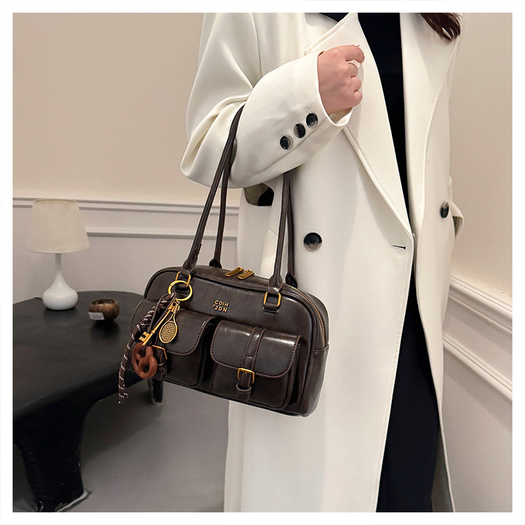 Bolsos para un solo hombro retro otoño e invierno bolsos para axilas de gran capacidad con textura y bolsos de almohada de cercanías