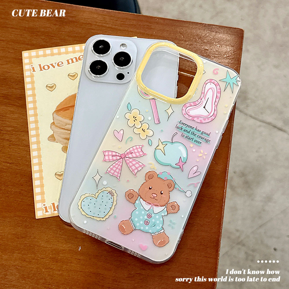 Custodia protettiva con cinturino con fiocco 3C Cartoon Bear compatibile con 16PM Cute 13 Phone Case 15 Pro_voghion.com