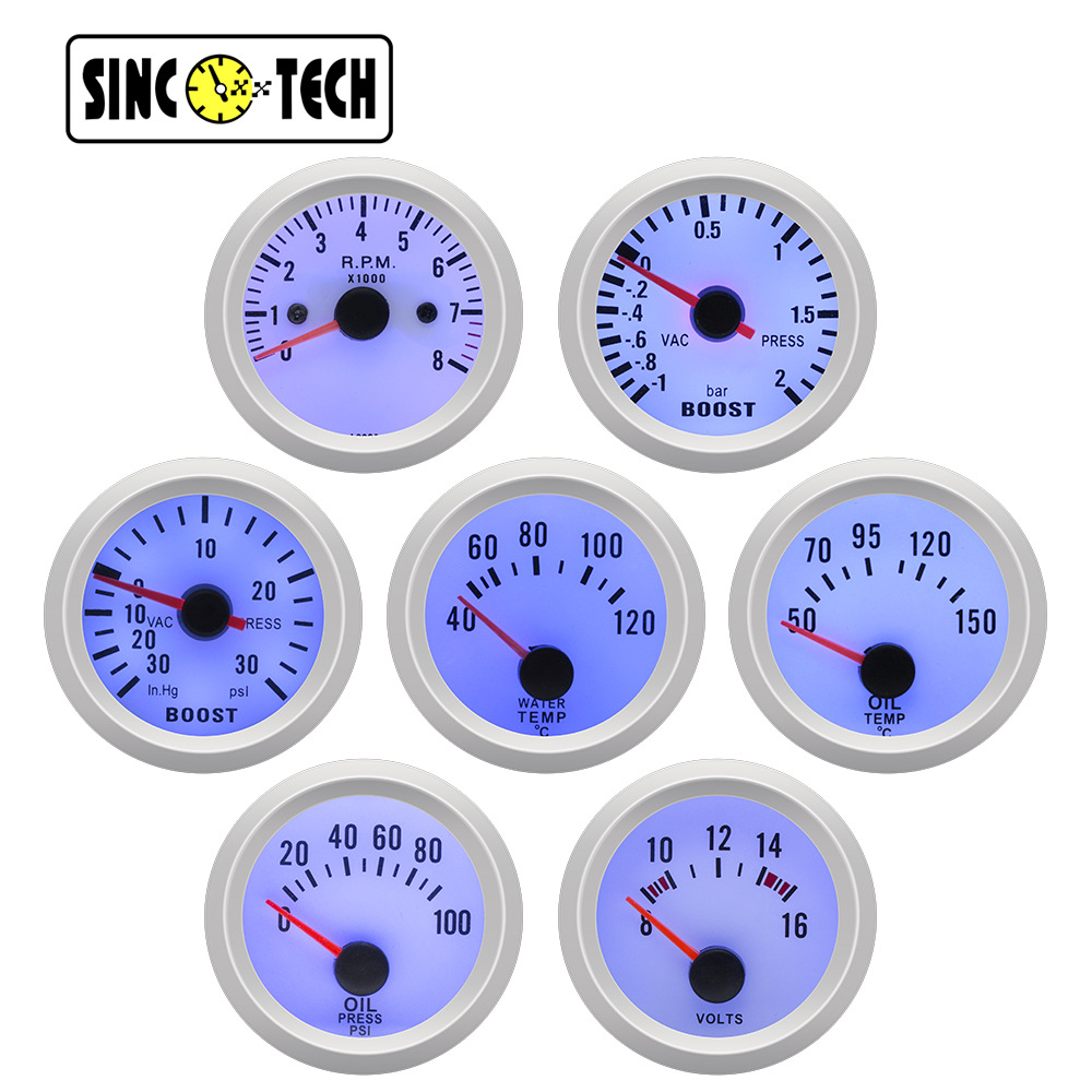 Car Modification Instrument 52mm Speed Boost Water Temperature Oil Temperature Oil Pressure Voltage Instrument Blue Light Pointer 12V Universal