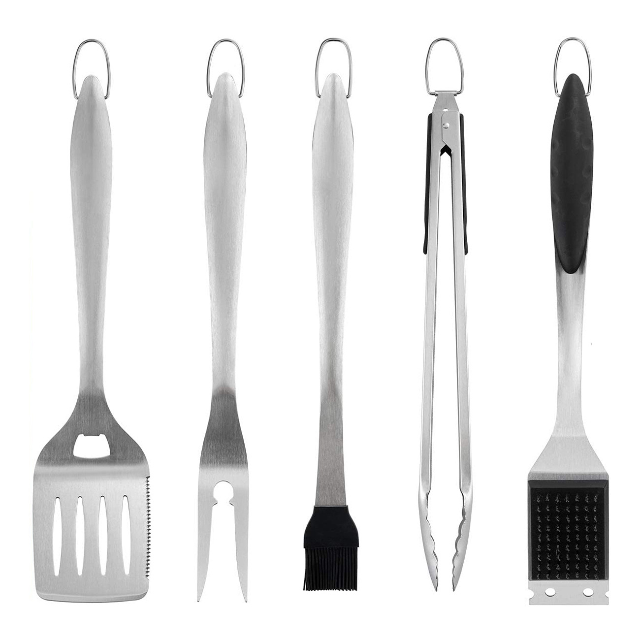 Exportación Amazon acero inoxidable resistente herramientas de barbacoa traje al aire libre camping tenedor pala clip cepillo accesorios utensilios de barbacoa