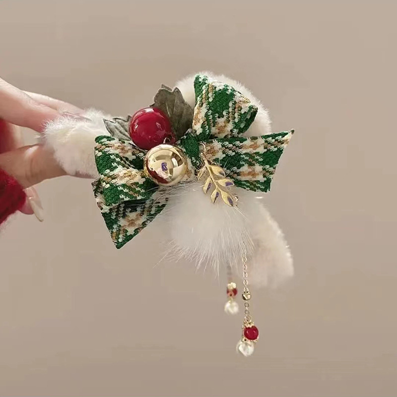 50g Weight Hair Clip, Hair Claws Hair Accessories Type 1 Piece Quantity Daily, Party, Festival Occasion Plush Material Christmas Festival Bow Knot Pattern Women's Gender Sweet Style Christmas Sweet Women's Bow Knot Plush Hair Clip Hair Claws 10