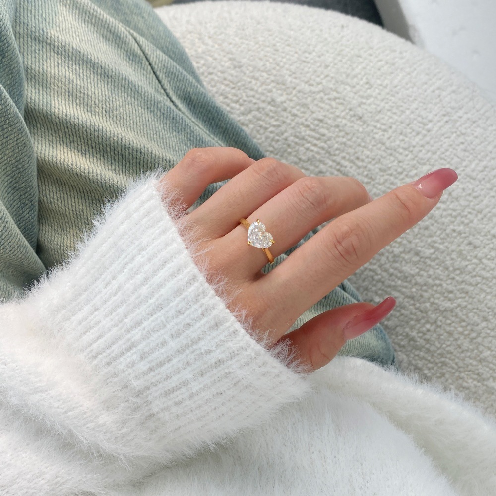 6g Weight Zircon Inlay Material Rings Classification 1 Piece Quantity Holiday, Daily Occasion 925 Sterling Silver Material Heart Shape Pattern Women's Gender Inlay Design Simple Style, Classic Style Style 925 Sterling Silver Zircon Heart Shape Rings 31