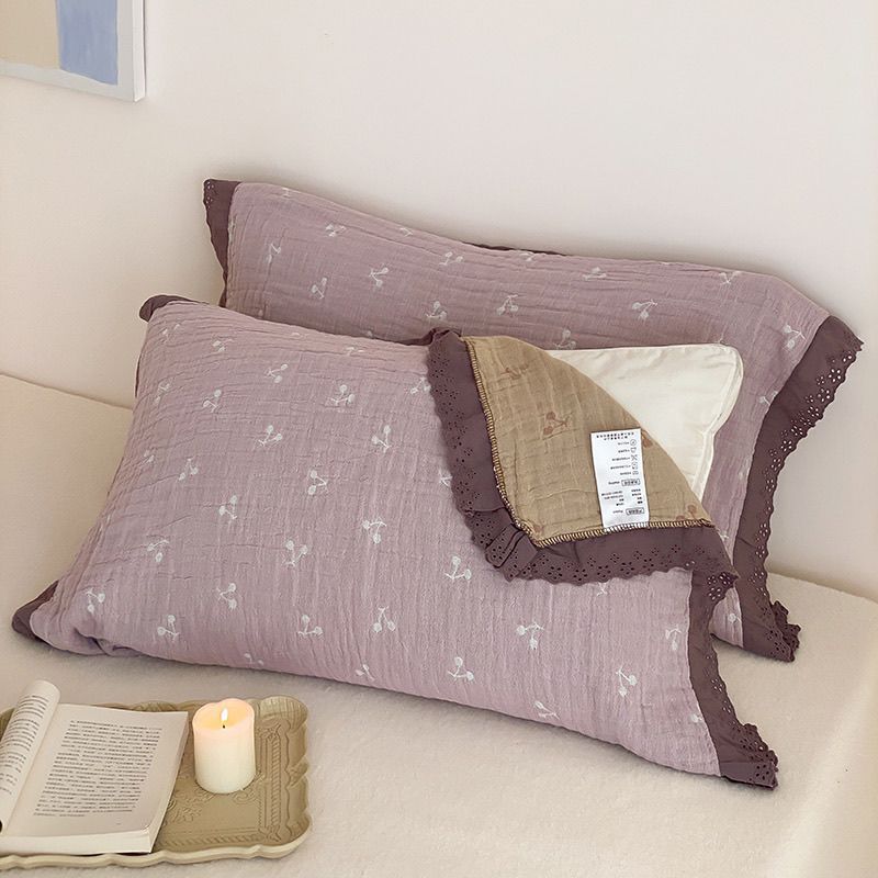 100% Cotton Edge Fleece Four-Layer Printed Cartoon Polka Dot Pure Cotton Pillowcase Set of 2 - Oil-Proof Pillowcase