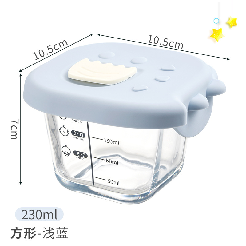 Tazón de alimentos complementarios de vidrio para bebés de dinosaurio para niños, tazón congelado al vapor y fresco, caja de alimentos complementarios de alta temperatura portátil y adorable