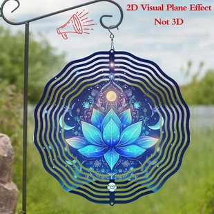 1Pc Blue Lotus Metal Wind Chime - Handmade Outdoor Garden Decoration with Star and Moon Pattern, Shu