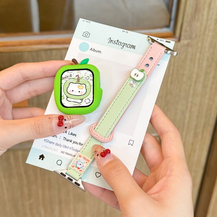 Suitable for Huawei Watch Fit4 Strap New Green and Red Apple Fit3 Microfiber Leather 4Pro Female Fit2 Autumn Cute