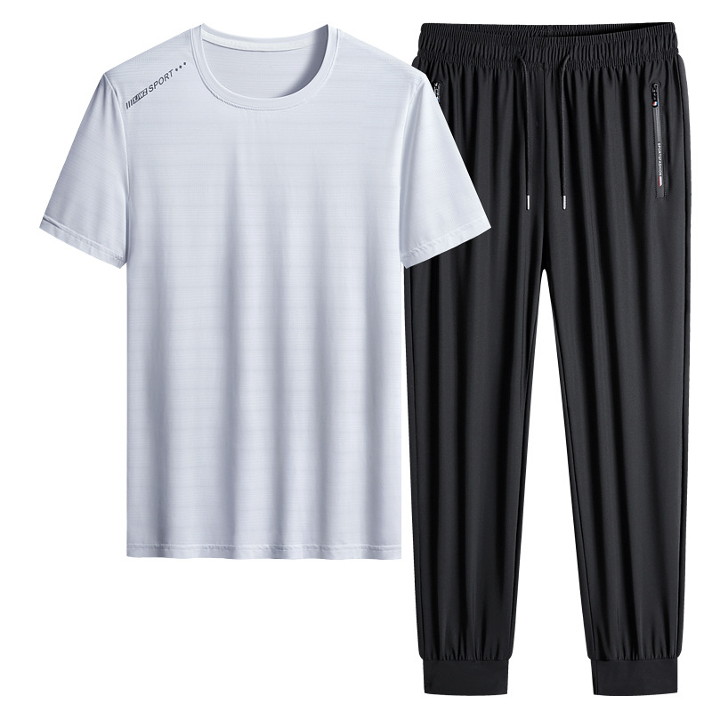 M - 8X set de hielo de verano camiseta hombre papá manga corta juego deportivo de mediana edad secado rápido juego de dos piezas