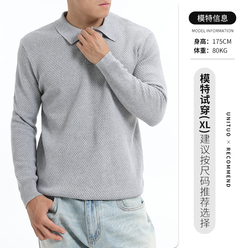 Otoño y invierno ropa de hombre nueva solapa algodón piña suéter para hombre base casual polo jersey suéter para hombre
