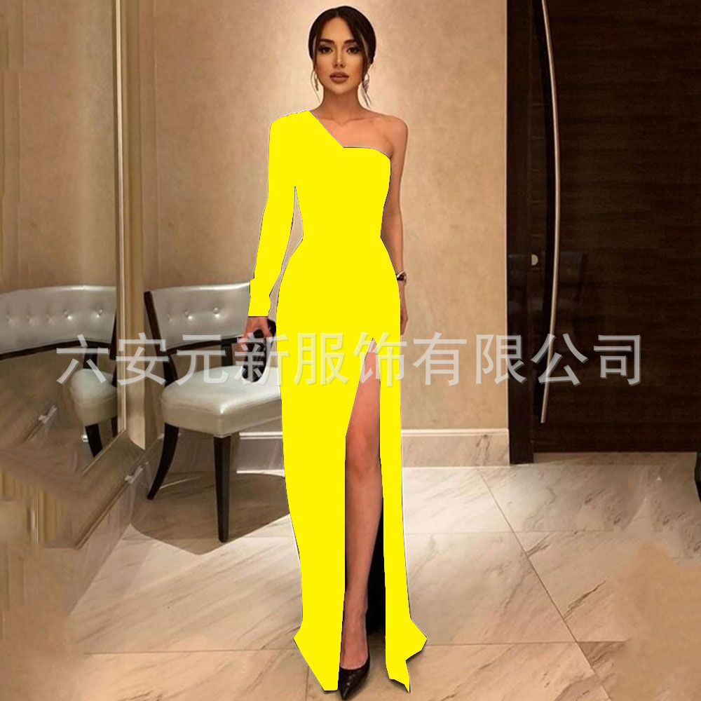 Comercio exterior europeo y americano Amazon AliExpress deseo vestido de noche de las mujeres vestido de novia negro nuevo vestido de manga larga de un solo hombro