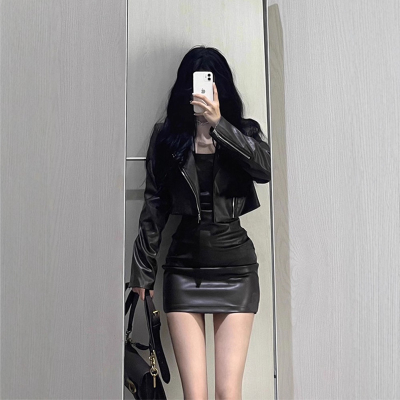辣妹短款黑色皮衣外套女2025秋季新款高级感小个子PU皮夹克上衣潮|undefined