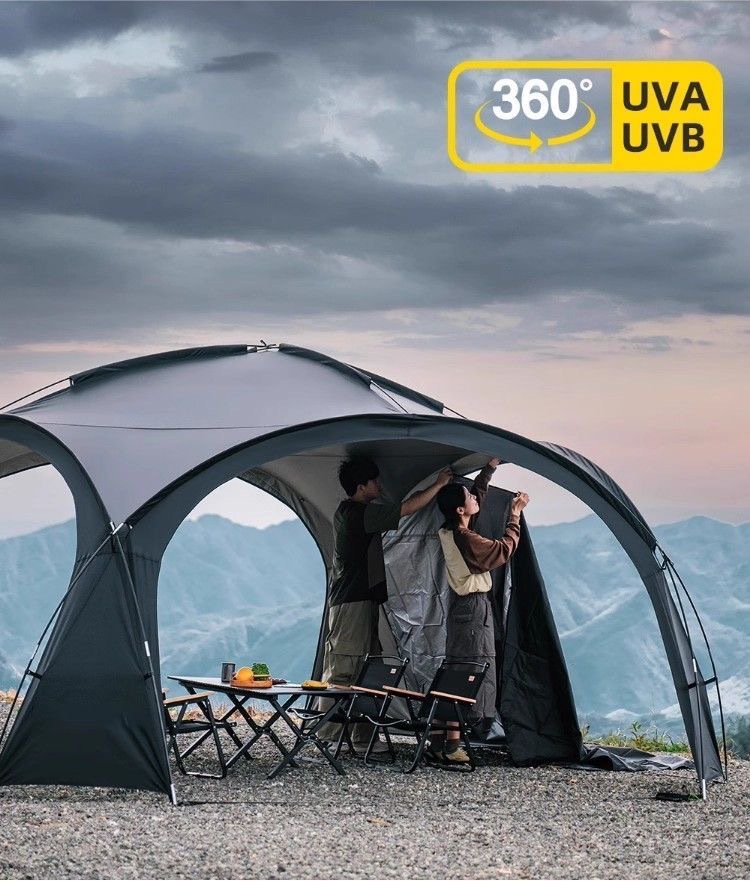 Black Dome Canopy Extra-Large Sunshade Tent for Outdoor Camping, Rainproof Folding Sun Shelter