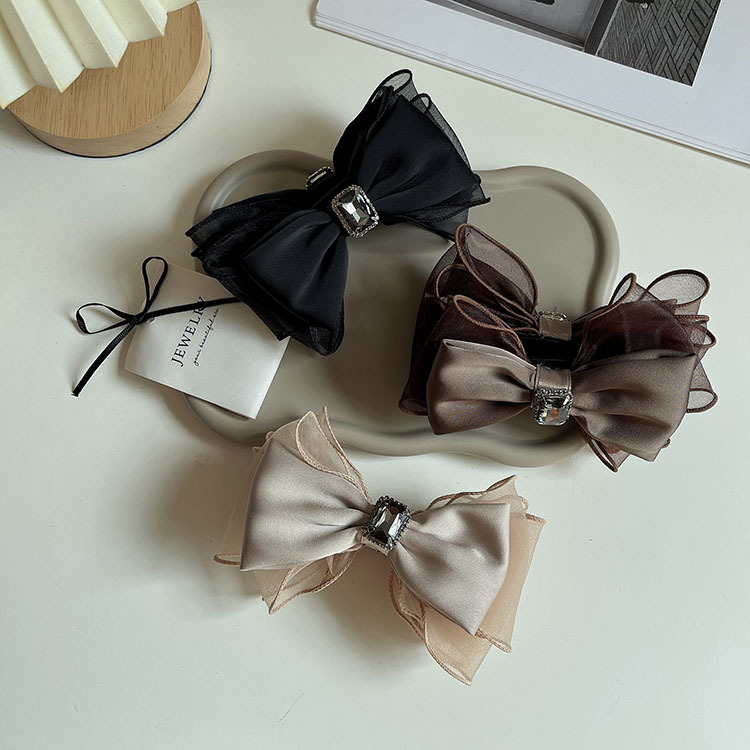 South Korea mesh gem banana clip organza vertical clip elegant fabric mid-length back spoon ponytail hairpin headdress