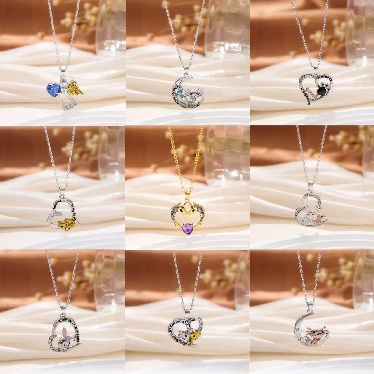 Venta caliente transfronteriza europea y americana colgante de amor de diamantes coloridos en forma de corazón collar de mujer collar de unicornio regalo del día de la madre