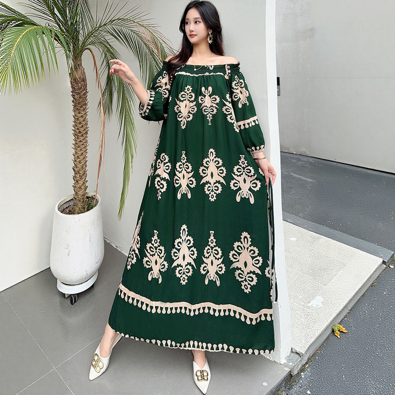 Cross-Border Japanese, Korean, Southeast Asian, Bohemian Floral Rayon Beach Dress, Maternity Dress, Off-Shoulder Long Dress Cross-Border Japanese, Korean, Southeast Asian, Bohemian Floral Rayon Beach Dress, Maternity Dress, Off-Shoulder Long Dress