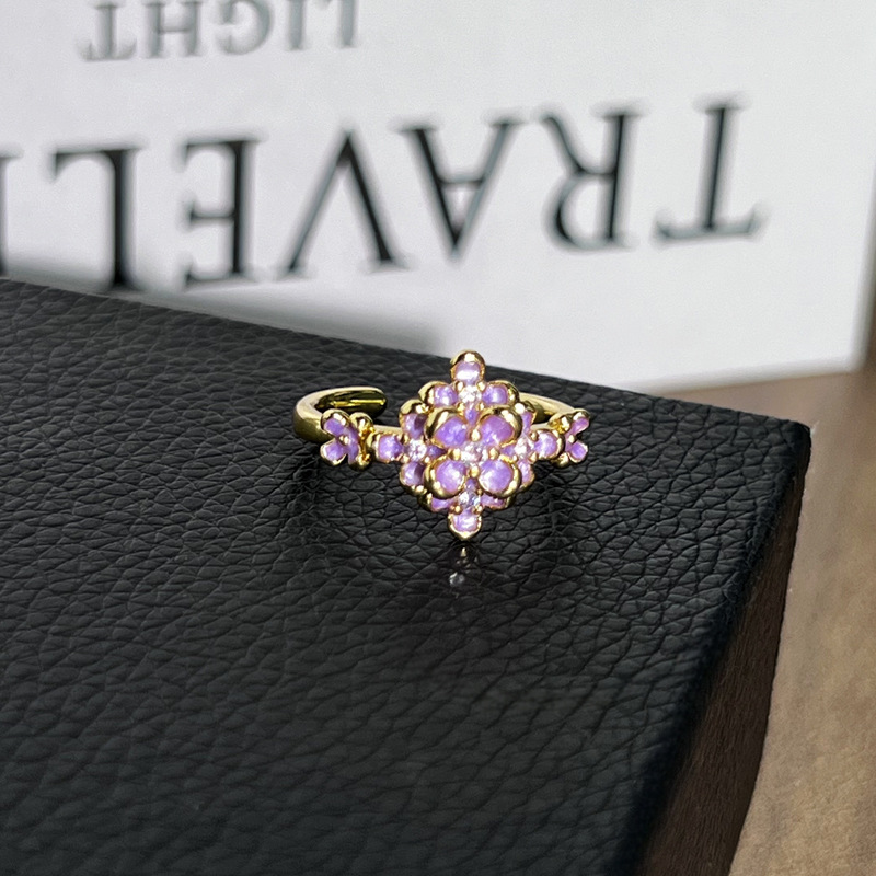 7g Weight Open Rings Classification Adjustable Ring Size 1 Piece Quantity Holiday, Tea Party Occasion Copper Material Flower, Butterfly Pattern All Seasons Season Women's Gender Enamel Design Classic Style, Shiny Style Wholesale Jewelry Classic Style Shiny Flower Butterfly Copper Enamel Open Rings 11