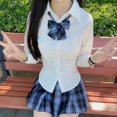 織野鹿jkオリジナル正規長袖ウエストシャツ小衆白シャツ日系学院風スカートスーツ女