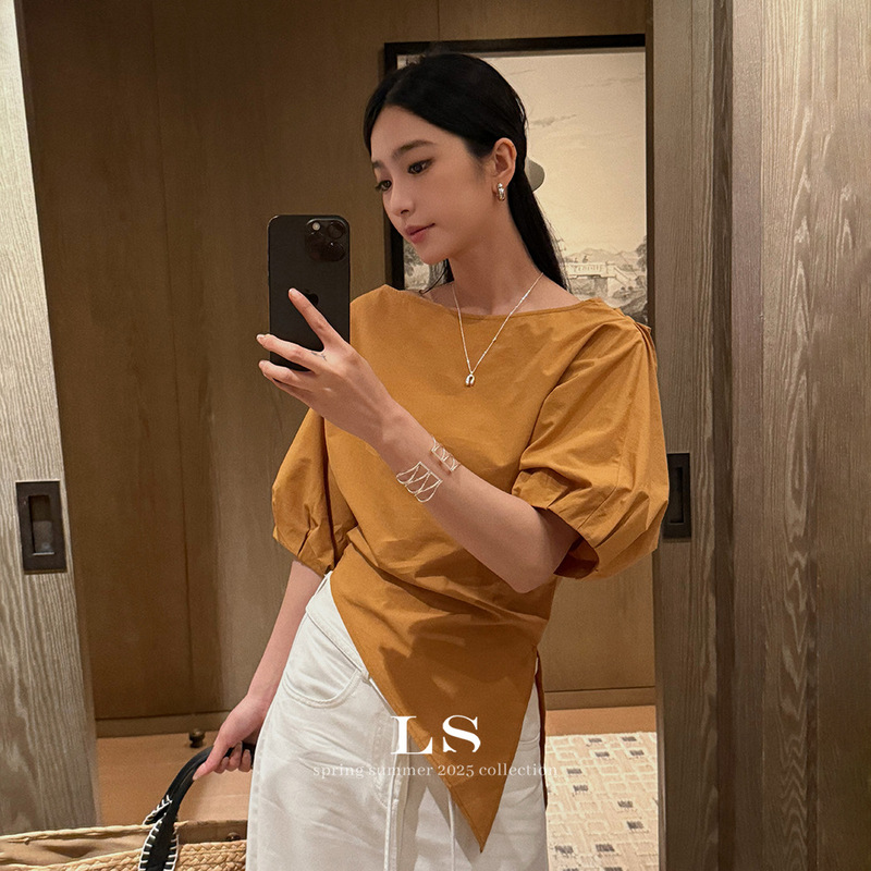 [Ls New Brand] Black Label Minimalist Big Brand Summer New Fashion Minimalist Round Neck Solid Color Shirt 30171 #