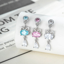 亨森新款甜美少女风镶蛋形锆石猫咪头水滴吊坠ins小众穿刺耳饰