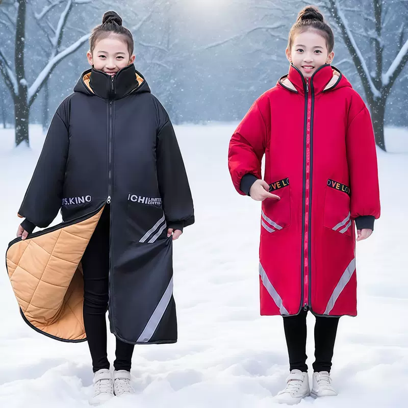 电动摩托车儿童挡风被冬季后座加厚亲子款男女孩挡风衣骑行防寒服