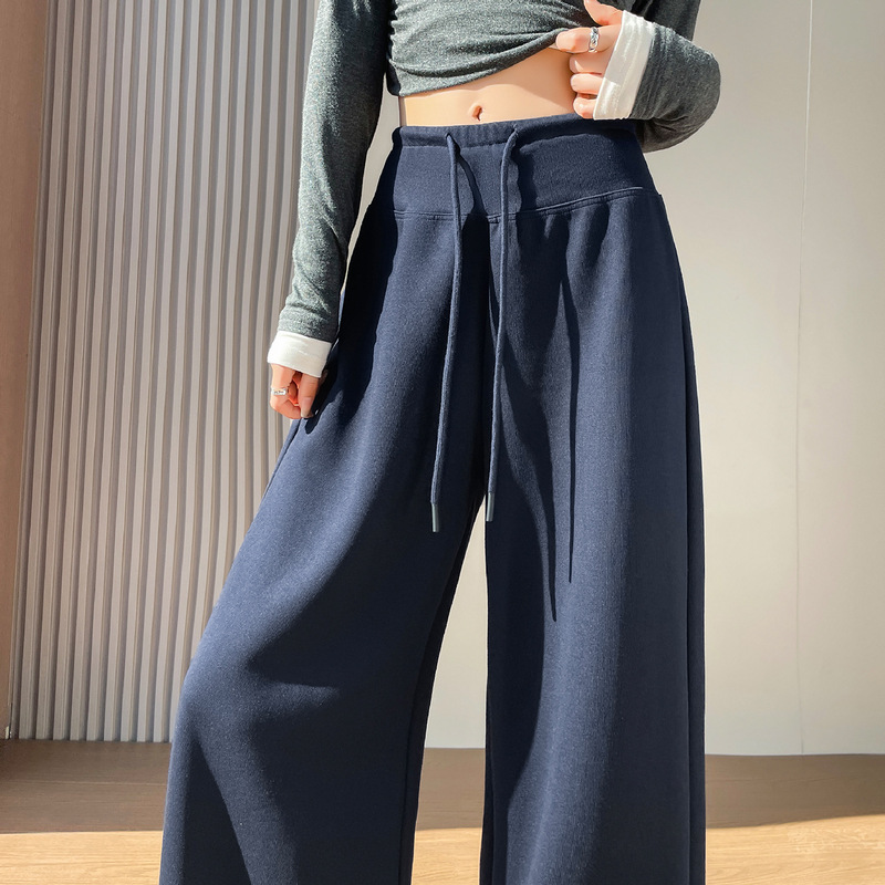 藏青色lulu直筒运动裤女2025秋季新款高腰垂感慵懒显瘦阔腿卫裤子|undefined