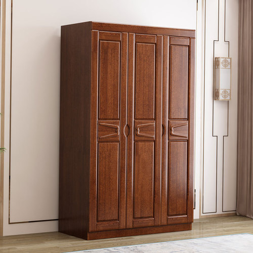 Modern simple solid wood wardrobe walnut double door three four five six door large wardrobe bedroom furniture manufacturer wholesale
