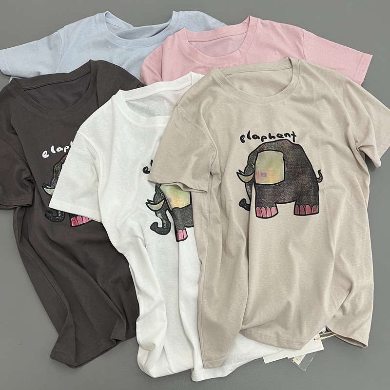 Poke in my aesthetic snowflake cotton elephant printed sunscreen T-shirt breathable refreshing crew neck short sleeve jacket women's summer