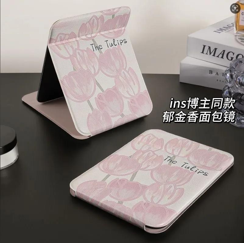 ins风化妆镜折叠桌面学生宿舍办公室小梳妆台式梳妆翻盖大镜子