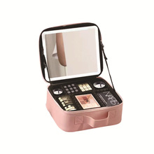 跨境LED带灯全屏镜子化妆包便携女化妆箱手提大容量化妆品收纳包