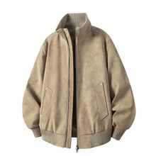 跨境外贸【欧码】夹克男2026春秋季皮衣男翻领PU皮衣男宽松潮牌港