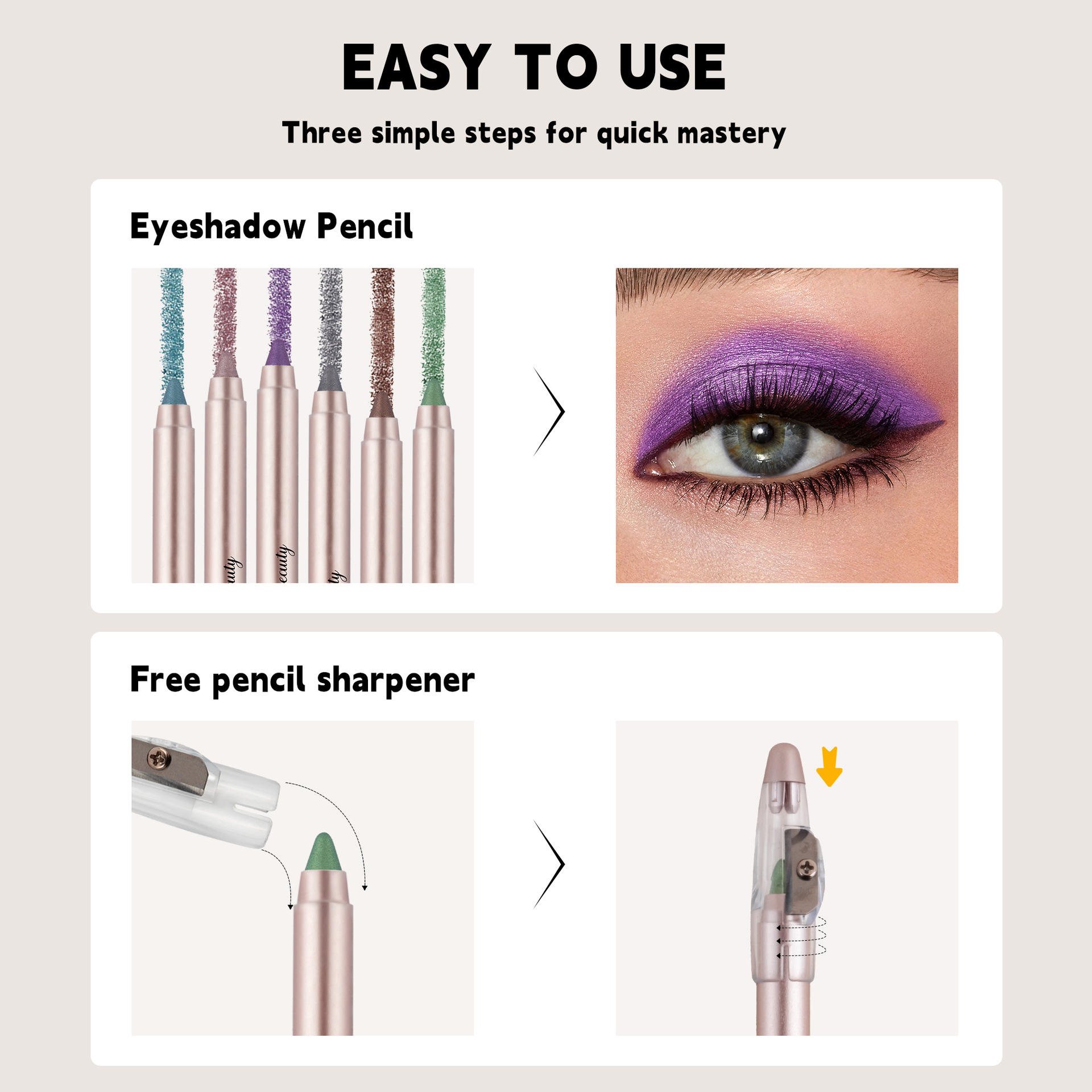 Cross-border exclusive 6-color pearlescent eyeshadow pen set, non-smudging with pencil sharpener, eyeliner pen, eye pencil, foaming pen undefined