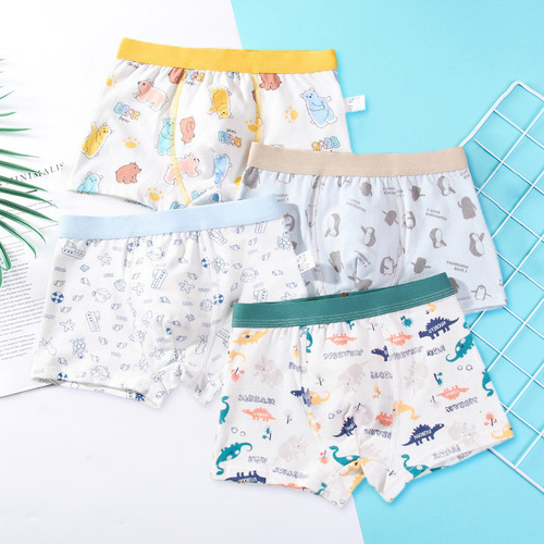 Children's underwear, unisex pure flat corner cotton shorts for students, small, medium, and large children, cartoon car-themed boys' four corner pants, dropshipping