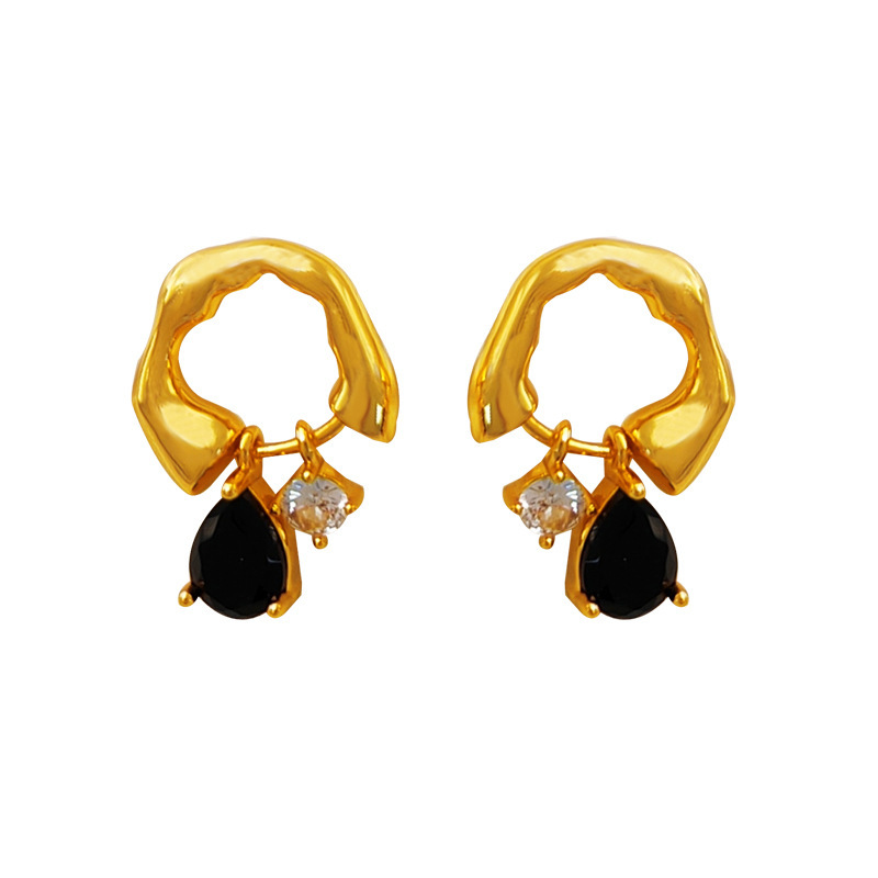 Rétro Géométrique Le Cuivre Des Boucles D'oreilles Placage Verre Zircon Boucles D'oreilles En Cuivre display picture 7