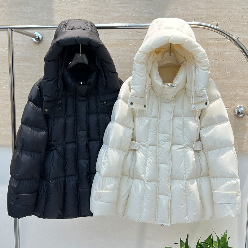 2025冬新款羽绒服女中长款加厚韩版收腰显瘦90白鸭绒连帽斗篷外套
