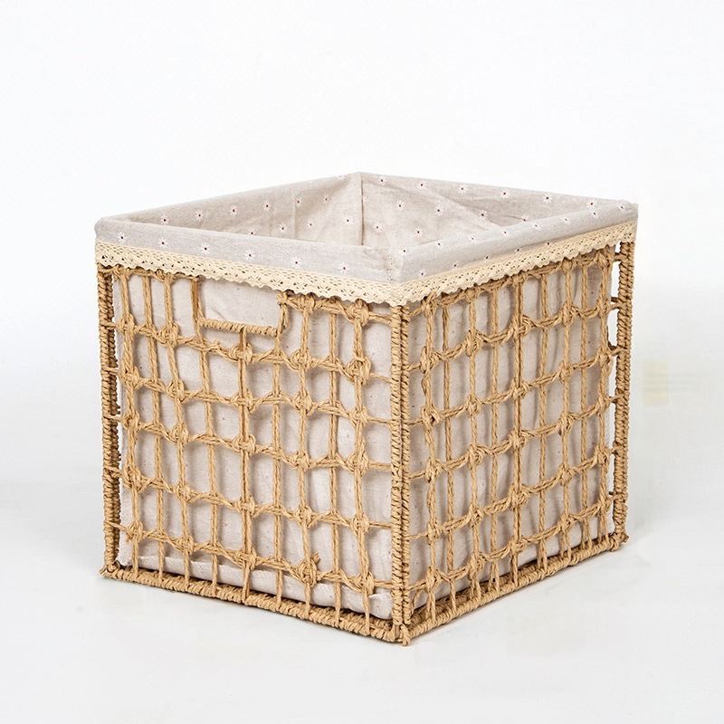 Cesta de almacenamiento de ropa plegable, caja de almacenamiento de juguetes, caja de almacenamiento de gran capacidad, tela de paja imitación, tela de caña imitación