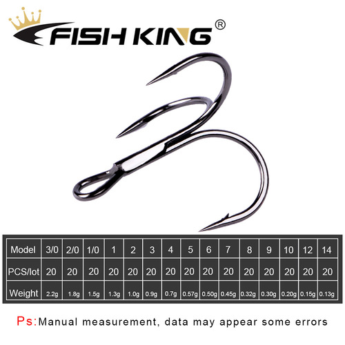 FISHKING Black Nickel Three-Anchor Hook Three-Claw Carbon Steel Baitcasting Fishing Hook 20 Pieces White Box Giant Shallow Water Whipping Cross-Border Wholesale