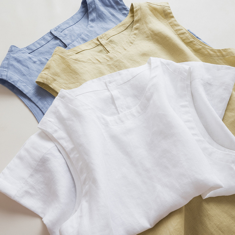 Stable Supply of Artistic Round-Neck Vests, French Imported Linen Loose Casual Outerwear Sleeveless Tops for Women New 4063