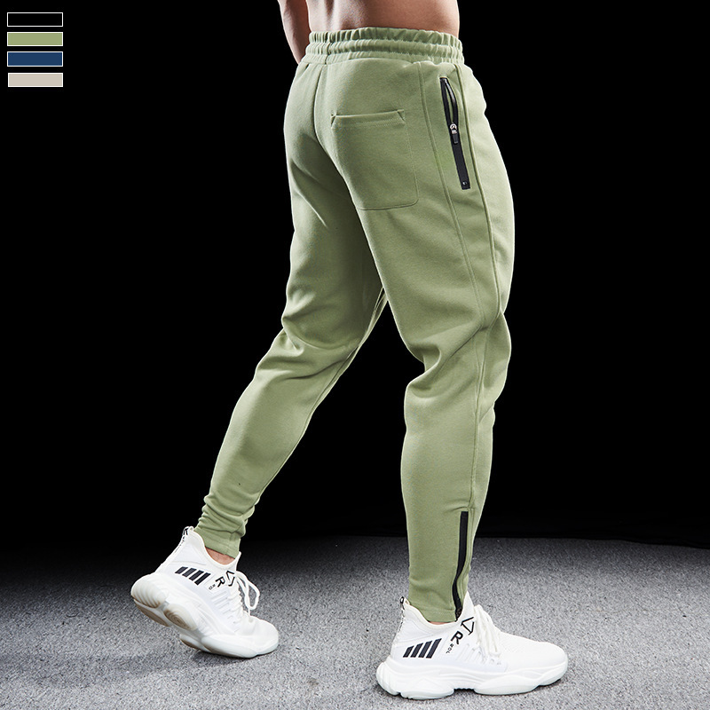 Autumn and Winter Men's Cotton Sports Fitness Running Training Pants with Zipper Cuffs, Slim Fit Long Sweatpants, Casual, Comfortable, and Breathable