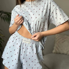 春夏欧米国境を越えた女性のカジュアルな家庭セットがゆったりして快適なプリント半袖パンツパジャマが売れている