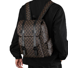 双肩包男士棋盘格新款大容量出行潮流格纹电脑商务公文包简约背包