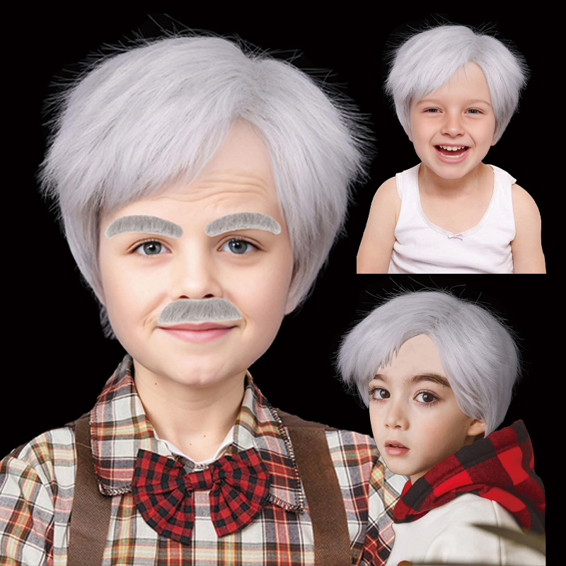Old Man wig Grandpa cosplay wig Halloween Carnival Night Performance Props