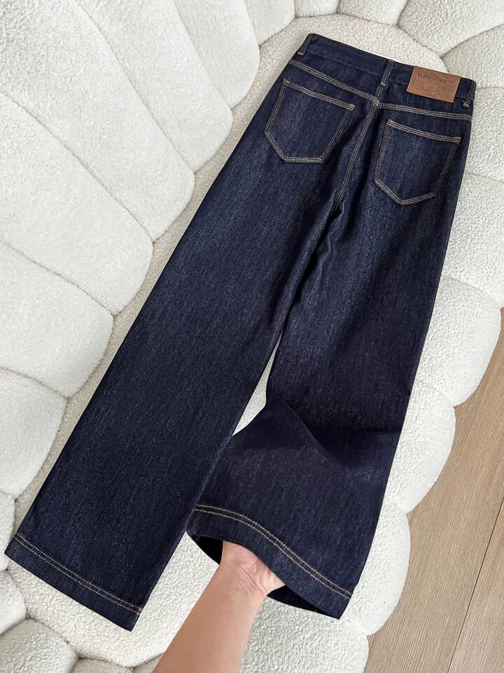 Quần jean ống rộng nữ eo cao màu xanh đậm form suông dài — Deep Blue 9 điểm, Màu xanh đậm kéo dài, Thông thường Deep Blue, Màu xanh đậm, chín điểm
