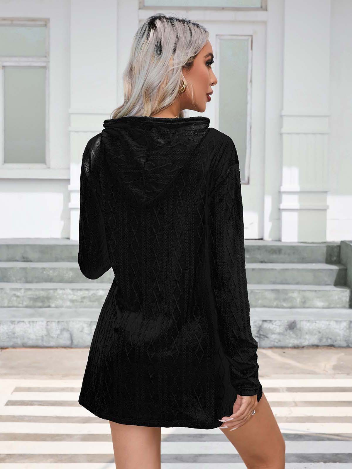 Women Clothing Autumn Winter Knitting Hooded Long Sleeve Dress