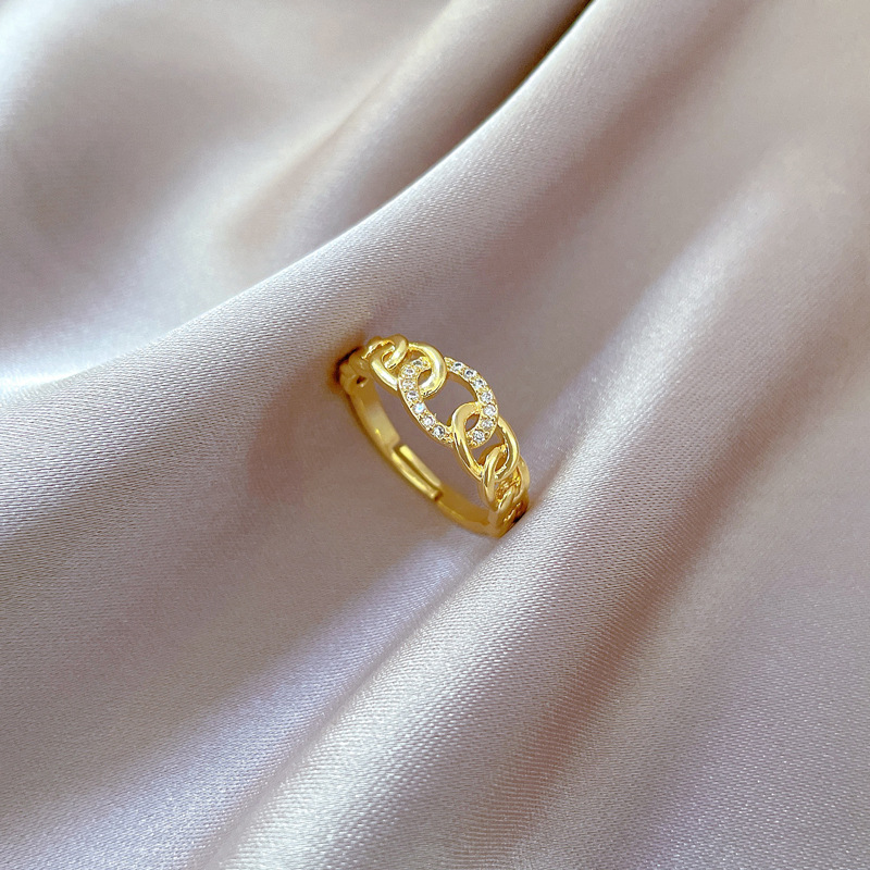 Light Luxury Chain Full Diamond Ring Opening Adjustable Simple Jewelry Japanese Ring Couple Ring_voghion.com