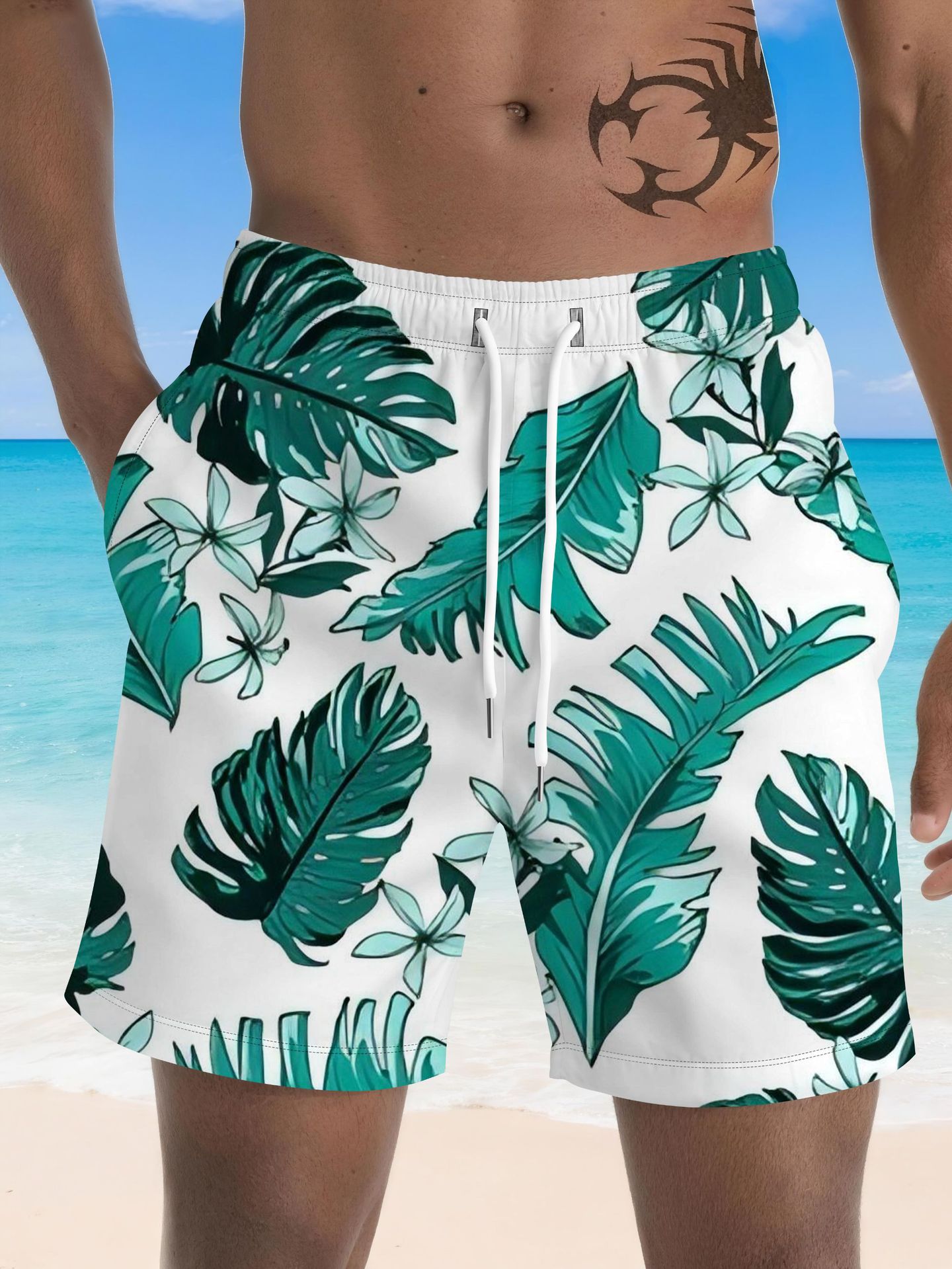 Men's 3D Digital Print Quick-Dry Shorts Tropical Palm Tree Design Summer Beach Swim Trunks_viptrois.com