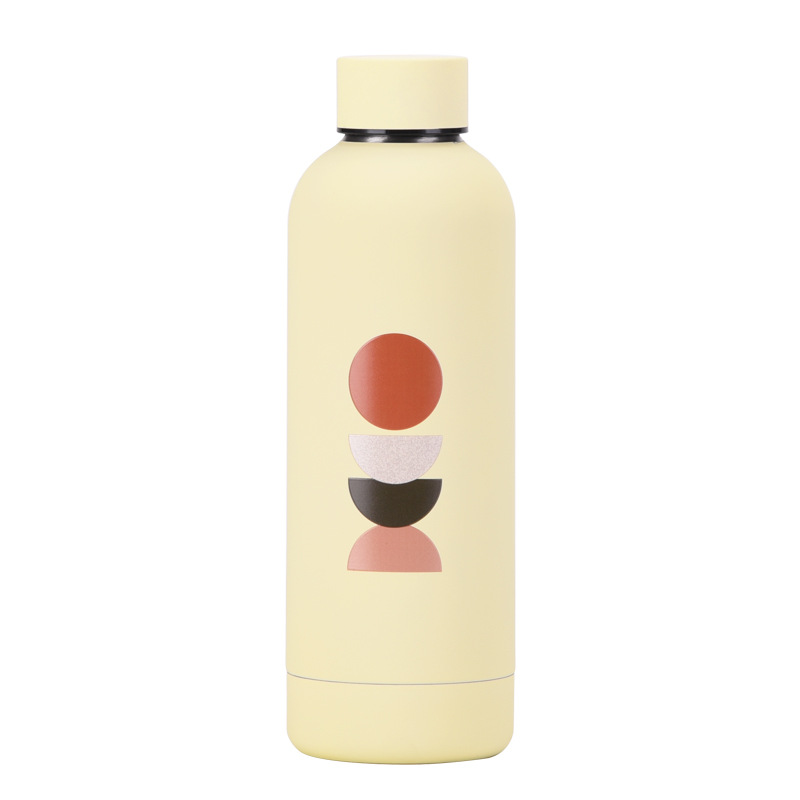 2024 nueva taza de vacío de acero inoxidable transfronteriza creativa americana botella de boca pequeña taza de agua abstracta taza de carrera simple al por mayor