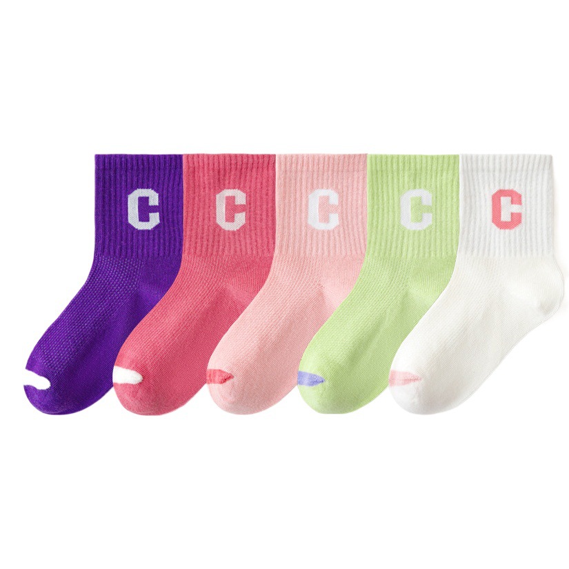 Calcetines para niños primavera y verano calcetines de algodón transpirables calcetines de marea de letras elásticas altas malla media y grande Niños Deportes calcetines de media pantorrilla
