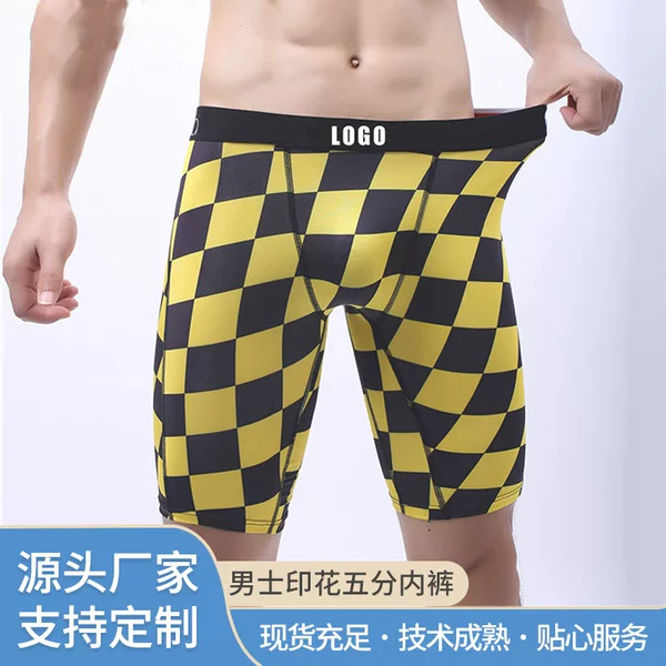 Men's sports underwear breathable extended fitness pants personality men's underwear printing 5 points sports underwear wholesale